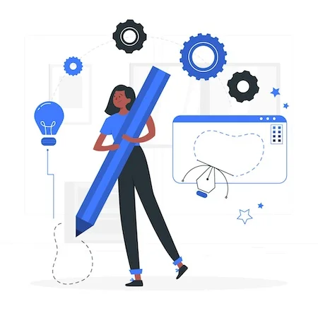 graphic of a small person holding a big pencil